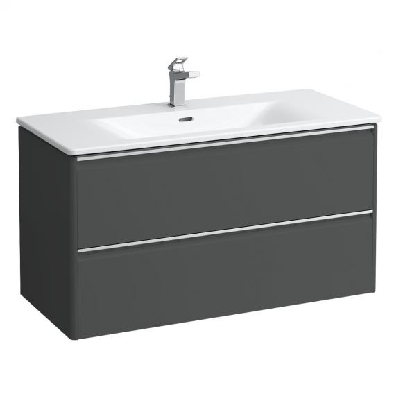 Тумба с раковиной  Laufen   Palace ПЭК   8.6070.7.266.104.1  100 см, цвет серый Traffic grey , 2 ящика, органайзер, ручки анодированный алюминий
