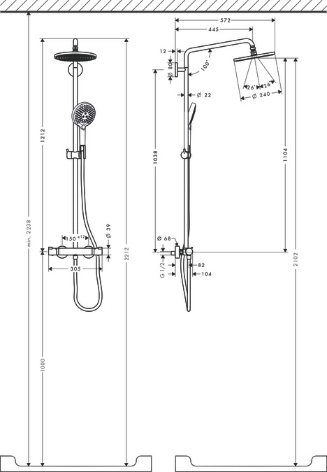 Душевой комплект Hansgrohe Raindance Select S 240 Showerpipe 27116000 EcoSmart 9 л/мин с термостатом хром
