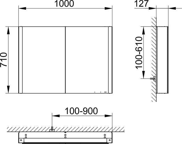 Зеркальный шкаф с подсветкой и подогревом для настенного монтажа KEUCO Somaris 14503 512101 127 мм х 1000 мм х 710 мм, с 2 поворотными дверцами, цвет корпуса Белый матовый