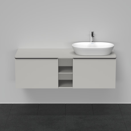 Тумба подвесная под раковину справа DURAVIT D-Neo DE4950R0707 1400 мм х 550 мм, с 2 выдвижными ящиками и открытой полкой, серо-коричневый матовый