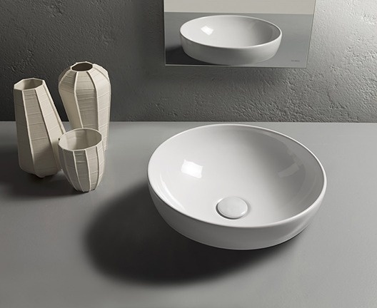 Раковина - чаша полувстраиваемая круглая GLOBO T-EDGE B6T38BI Ø 370 мм, без отверстия под смеситель, без перелива, белая глянцевая