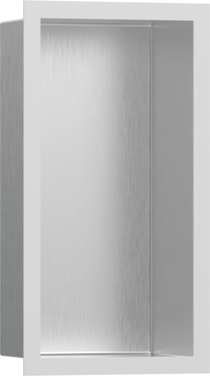 Настенный короб HANSGROHE XtraStoris Individual 56094700 с дизайнерской рамой, 300 мм х 150 мм х 100 мм, полированная сталь/матовый белый
