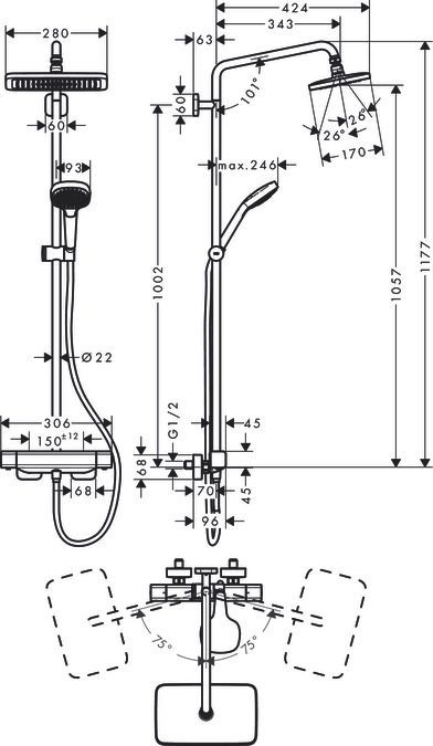 Душевая система Нansgrohe Croma E Showerpipe 280 1jet 27630000 хром