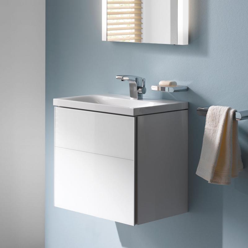 Тумба под раковину Keuco Royal Reflex 34090 210001 496x450x347 мм 1 дверца петли справа корпус белый глянец фасад белое стекло