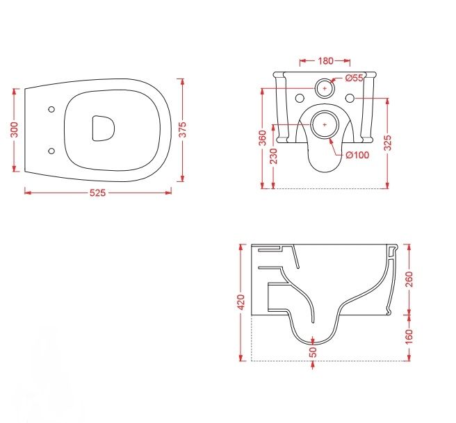 Унитаз подвесной безобоковый ARTCERAM ATELIER ATV001 17 00 520 мм х 370 мм, с креплением, чёрный матовый