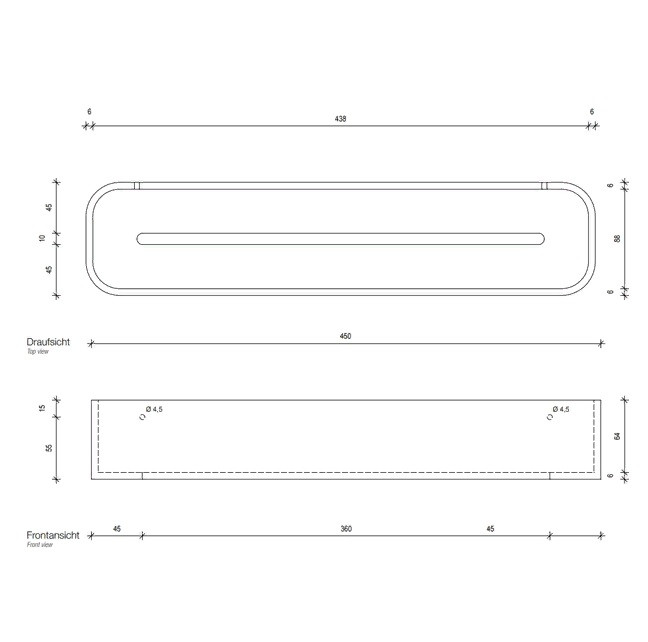 Душевая полочка-контейнер DECOR WALTHER  STONE DCT30  0973965,  7 X 45 X 10 см, искусственный камень Solid Surface, цвет черный матовый/сталь матовый