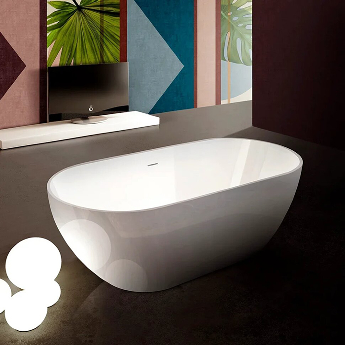 Ванна отдельностоящая TREESSE CLIVIA V446BL 750 мм х 1600 мм, из композита Solid Surface, белый глянцевый