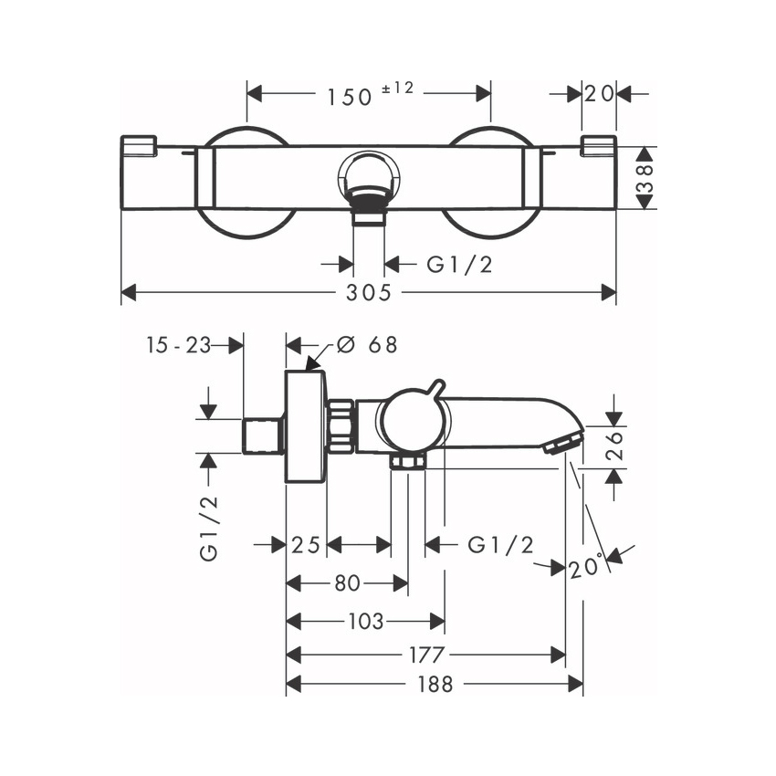 Термостат для ванны HANSGROHE Ecostat Comfort 13114700 на 2 потребителя, Белый матовый