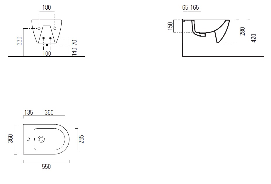 Биде подвесное GSI AltaCeramica AC202F35 550 мм х 360 мм, с отверстием под смеситель, с переливом, с креплением, цвет под белый мрамор Marbled white (артикул без крепежа AC20235)