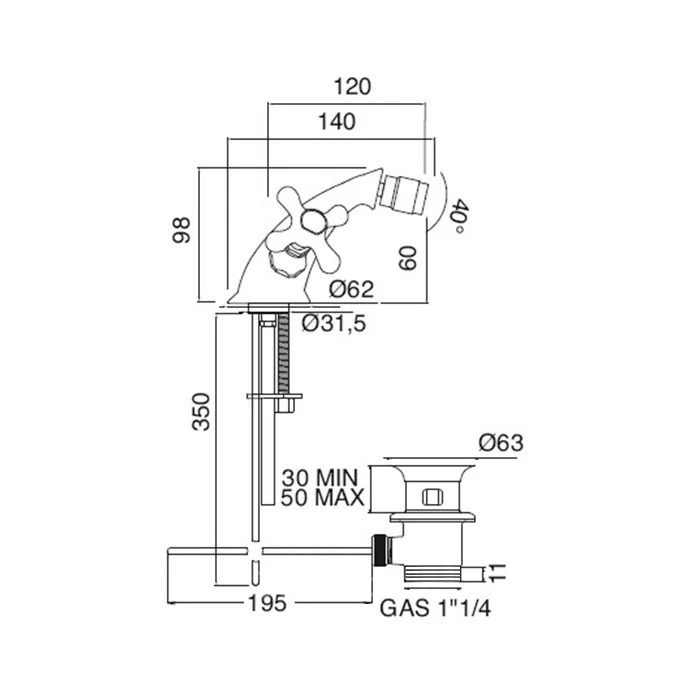 РАСПРОДАЖА Смеситель для биде SBORDONI Etruria ET76BR c донным клапаном, бронза