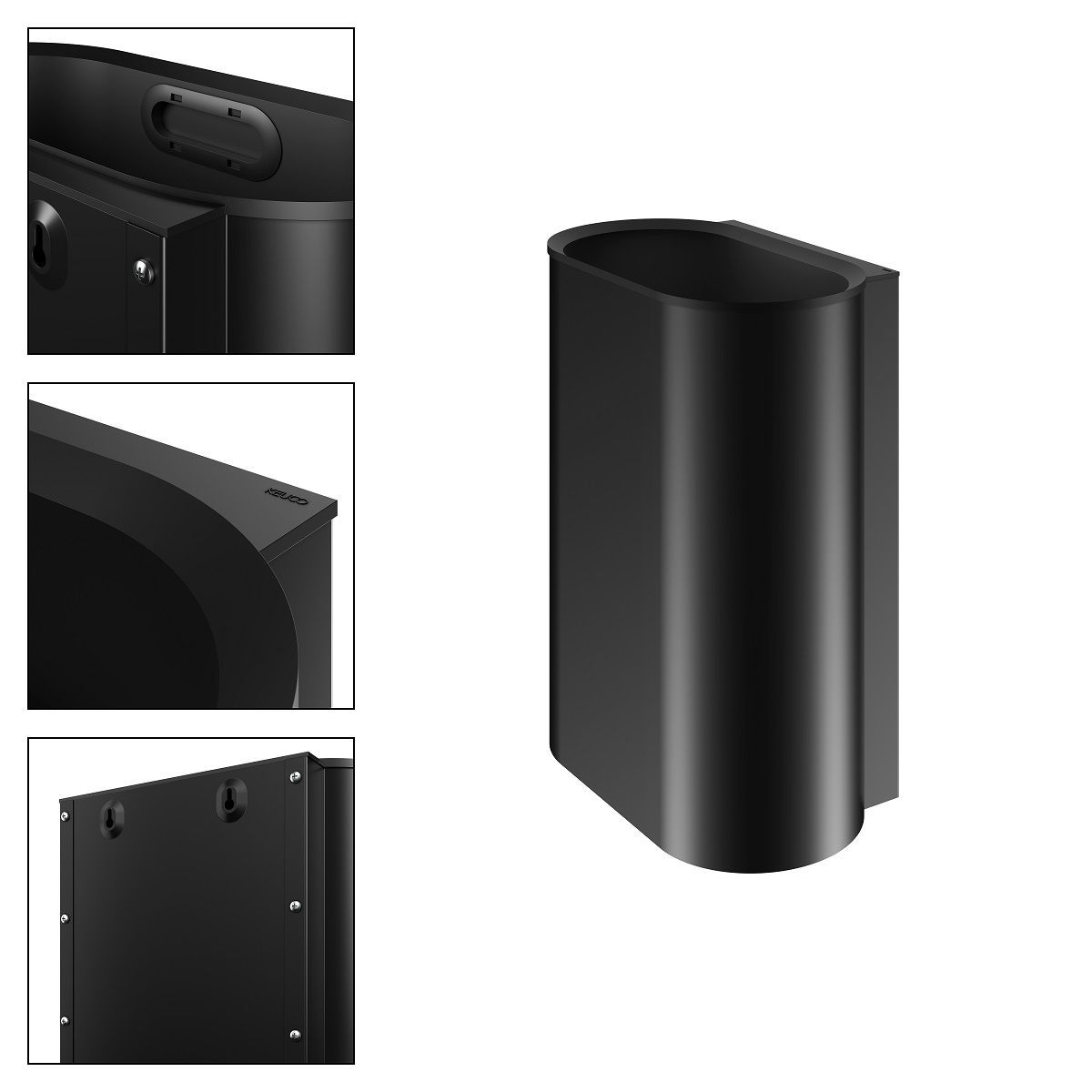 Настенное ведро для мусора настенное с крышкой 30л KEUCO PLAN 14988 370000 Чёрный матовый