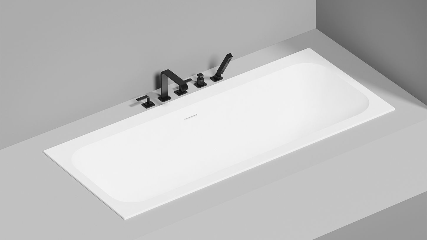 Встраиваемая прямоугольная ванна  SALINI ORLANDA AXIS KIT 103312G 800х1804х600 мм, с регулируемыми ножками, из S-Sense, слив-перелив, сифон, донный клапан, цвет Белый глянцевый