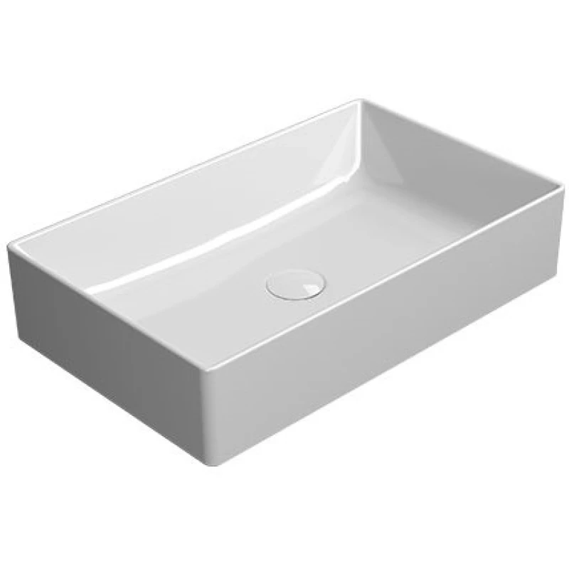 Раковина накладная GSI KUBE X 9453PVC11 600 мм х 370 мм, без отверстия под смеситель, без перелива, с донным клапаном, цвет Белый  глянцевый