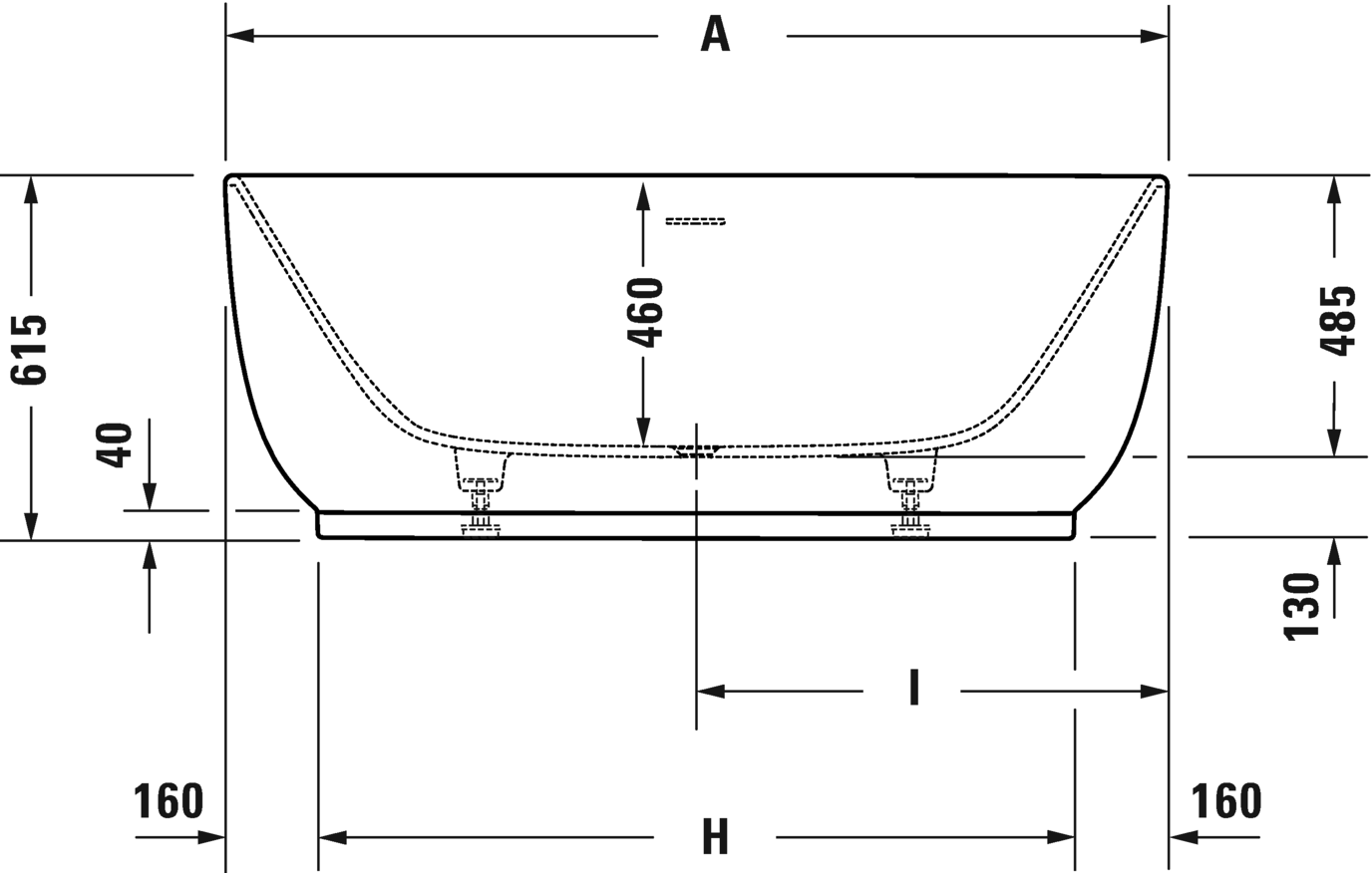 Отдельно стоящая ванна Duravit Luv 700461000000000 1600 мм х 750 мм, c двумя наклонами для спины, с бесшовной панелью и ножками, белая матовая