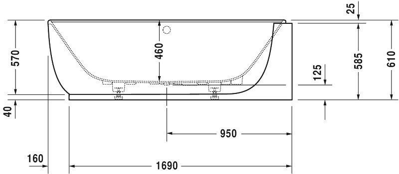 Ванна из композитного материала с углом справа Duravit Luv 700432000000000 1850 x 950 мм