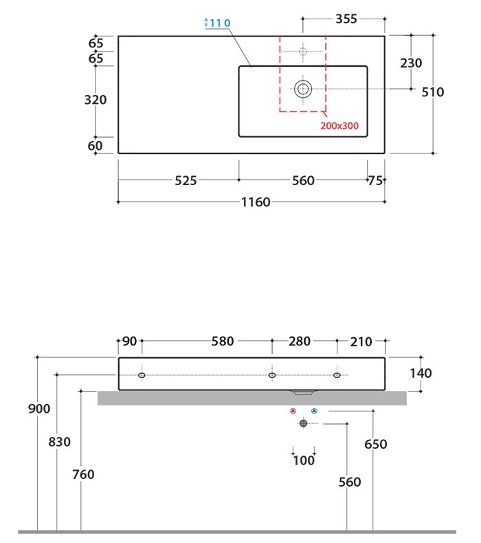 Раковина накладная правосторонняя GLOBO INCANTHO IN116DABI 1160 мм х 510 мм х 140 мм, с полочкой слева, с намеченным отверстием под смеситель справа, с переливом, цвет белый глянцевый (Снимается с производства)