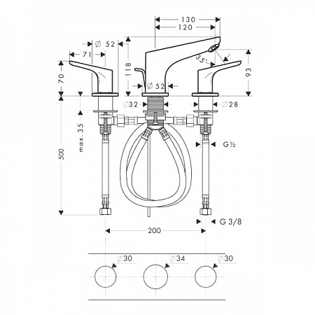 Смеситель на борт ванны на 3 отверстия Hansgrohe Focus 31937000 Хром