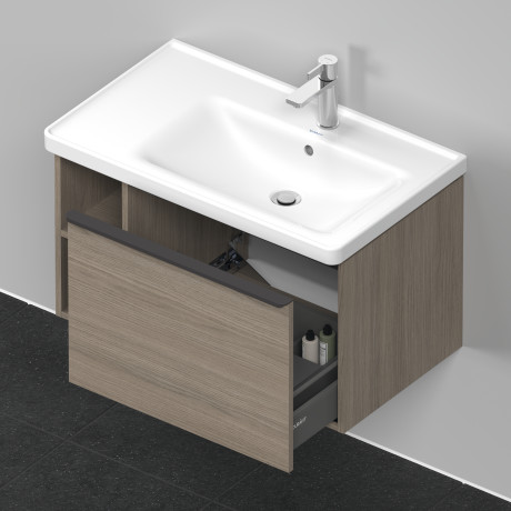 Тумба подвесная под раковину DURAVIT D-Neo DE425703535 784 мм х 452 мм, с выдвижным ящиком и открытой боковой полкой, дуб терра