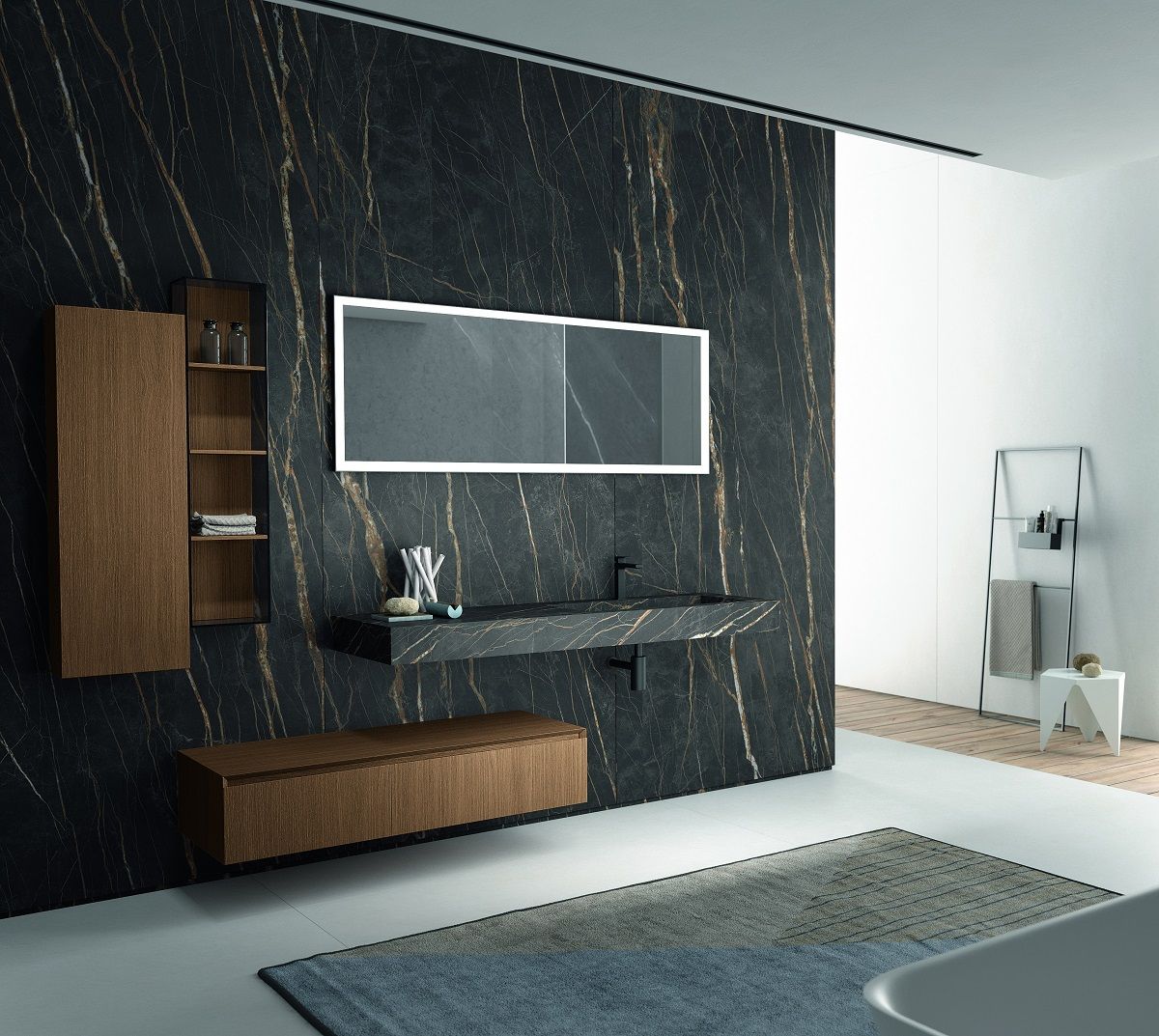 Средний шкаф для ванной комнаты BMT IKON 970 501 DMB 01   350х1090х172 мм, 431 цвет Italian Walnut