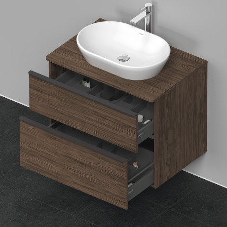 Тумба подвесная под раковину DURAVIT D-Neo DE496702121 800 мм х 550 мм, с консолью, с двумя выдвижными ящиками, орех тёмный
