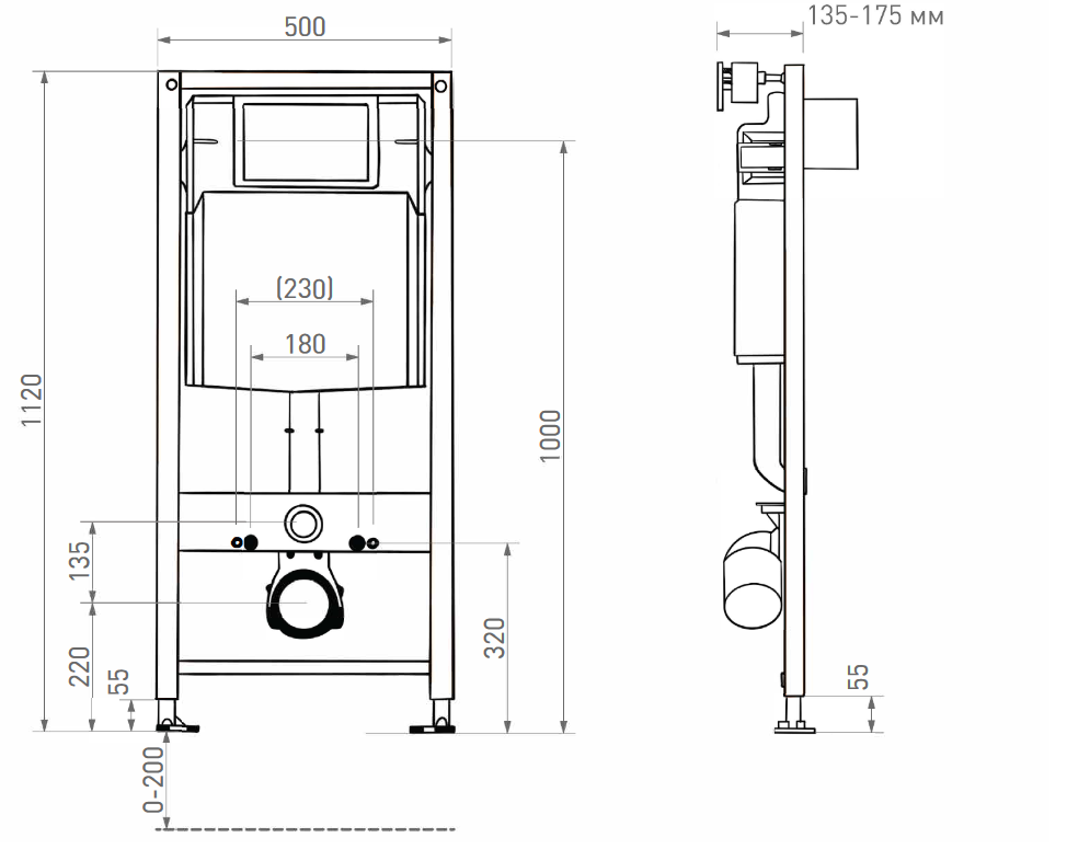 Инсталляция для подвесного унитаза SALINI PURO 30P1WFST111 135x500x1120мм