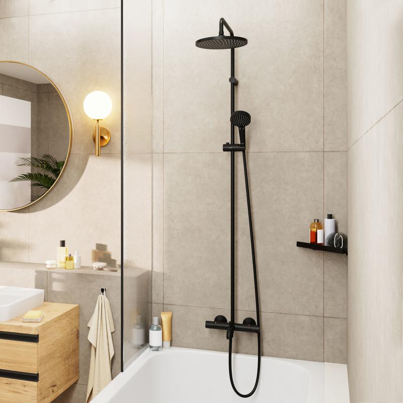 Душевая система HANSGROHE Vernis Blend Showerpipe 240 1jet 26899670 с термостатом для ванны, цвет Чёрный матовый
