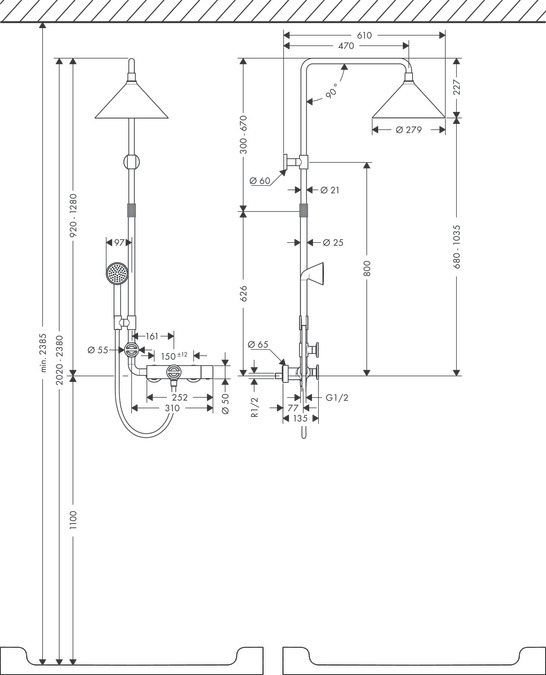 Душевой набор Showerpipe AXOR Front 26020000 Хром