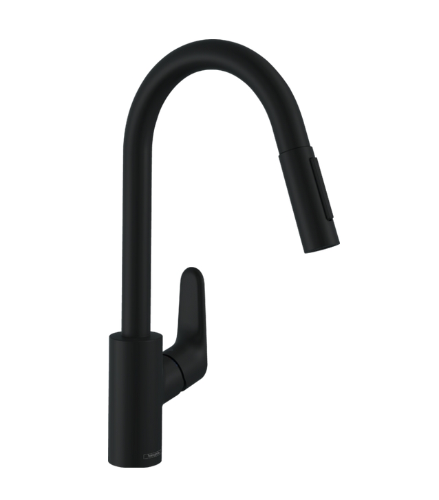 Кухонный смеситель однорычажный с вытяжным душем 2jet HANSGROHE Focus M41 31815670 240 мм, цвет Чёрный матовый