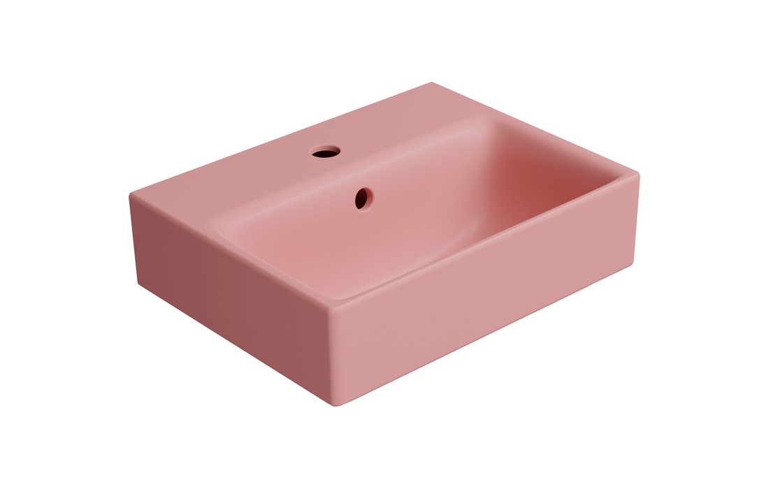 Раковина накладная/подвесная GSI NUBES 9684124 400 мм х 320 мм, с переливом, с отверстием под смеситель, для крепежа FLAVABO, цвет матовый Blush