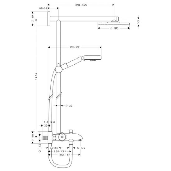 Душевой комплект Hansgrohe Raindance 27103000 Showerpipe 180 Ecosmart с термостатом хром (изделие снято с производства)