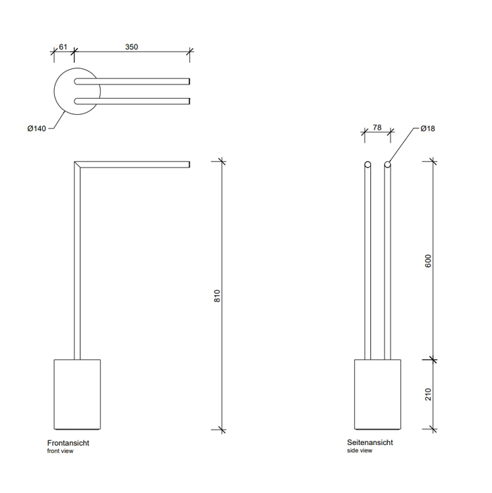 Полотенцедержатель напольный двойной  DECOR WALTHER  STONE HT 2   0971765     810х410х140 мм, черный матовый /сталь матовая