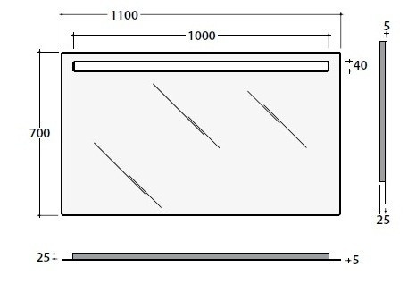 Зеркало с подсветкой GLOBO MIRROR FRAMES BPS110 1100 мм х 700 мм, с сенсорным выключателем, серое