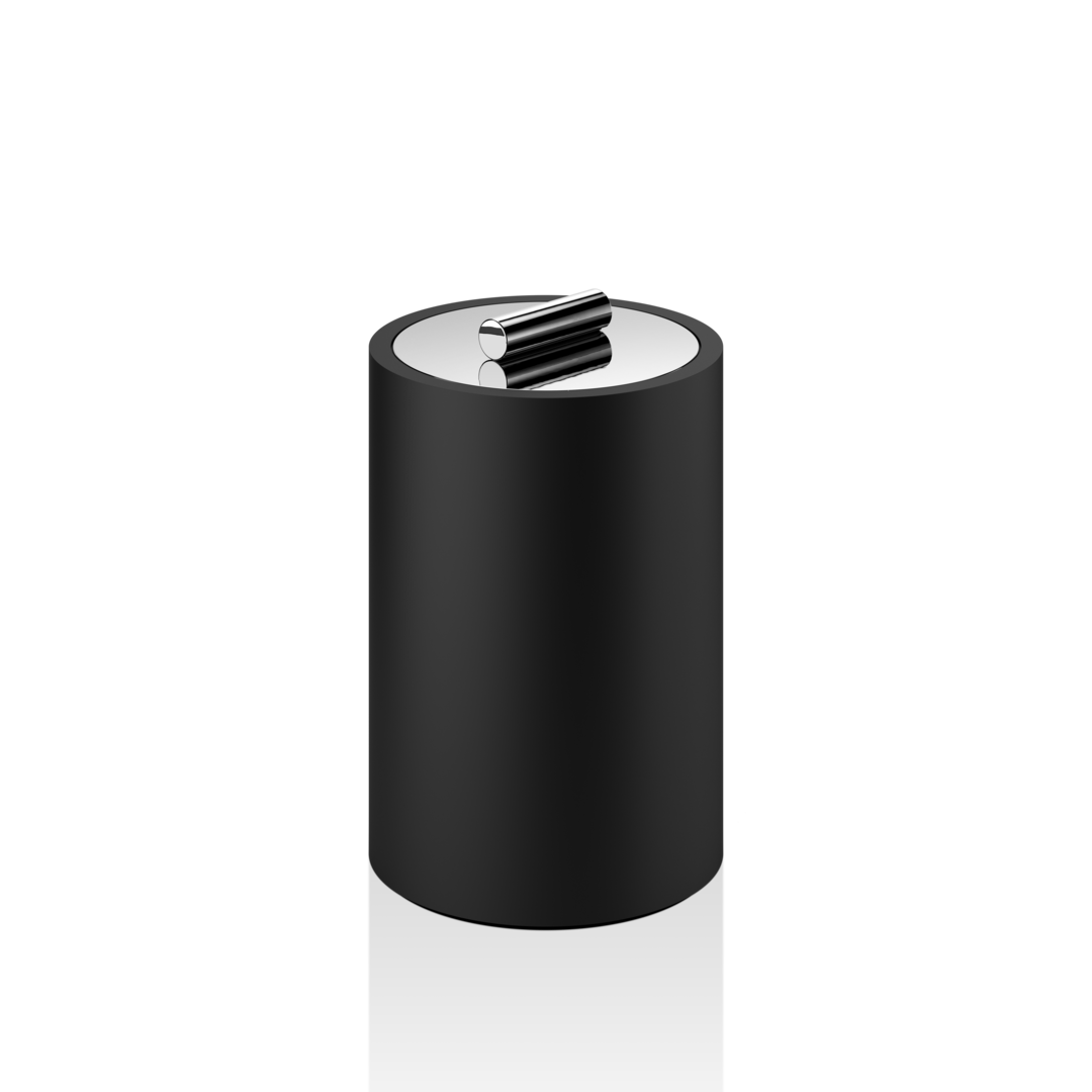 Контейнер настольный универсальный с крышкой  DECOR WALTHER  STONE DMD L    0971464  размер LARGE 16,5 X Ø 10 см  из композита Solid Surface, с крышкой, черный матовый/хром