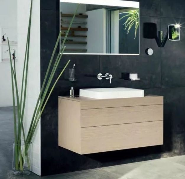 Тумба подвесная под раковину KEUCO EDITION 11 31572 390100 с двумя выдвижными ящиками, с отверстием под смеситель, корпус/фасад структурный лак, антрацит