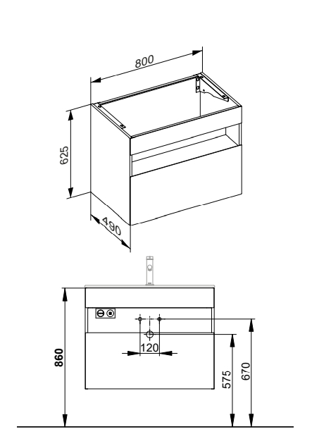 Тумба под раковину с освещением KEUCO STAGELINE 32862 180100 490 мм х 800 мм х 625 мм, с 1 выдвижным ящиком, с сифоном, кашемир/кашемир