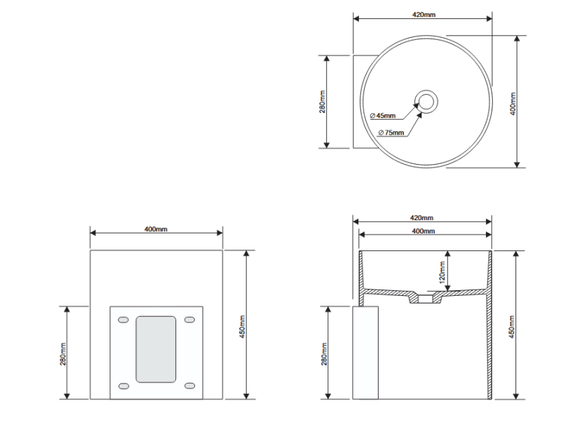 Раковина с полупьедесталом накладная/подвесная DEA DESIGN Pedestal Basin DD2013 400 18 400 мм х 420 мм х 450 мм, с донным клапаном, цвет Белый