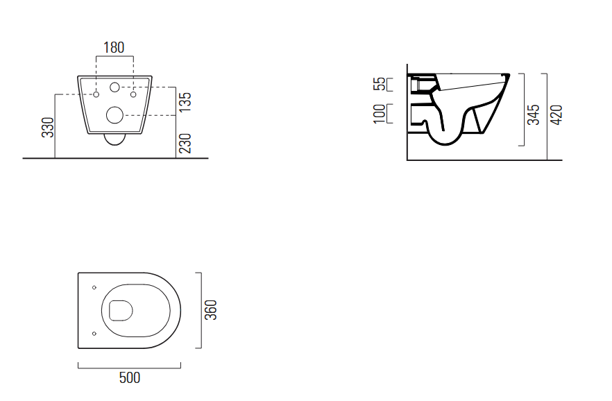 Унитаз подвесной GSI KUBE X 9412FR526 500 мм х 360 мм, c Genius Flush, с крепежом, цвет Чёрный матовый Ardesia