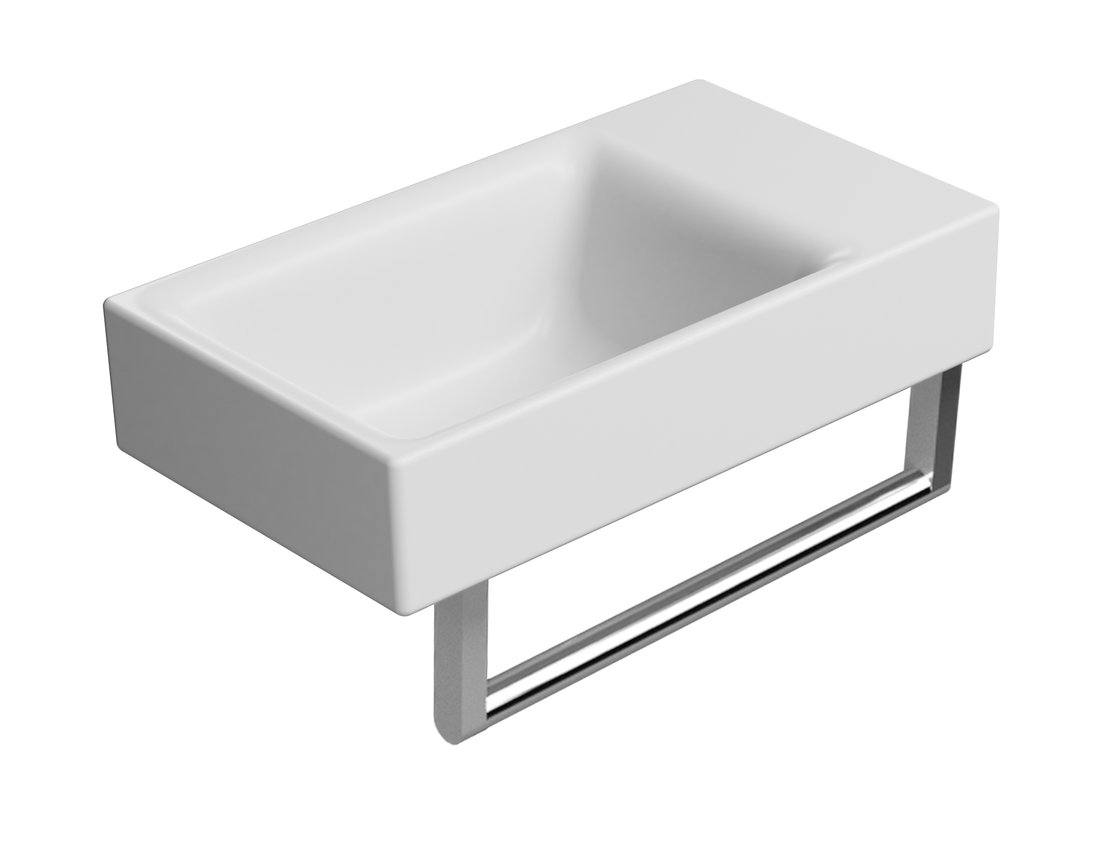 Раковина накладная/подвесная GSI NUBES 9636009 400 мм х 230 мм, без отверстия под смеситель, без перелива, с площадкой справа/слева, белая матовая