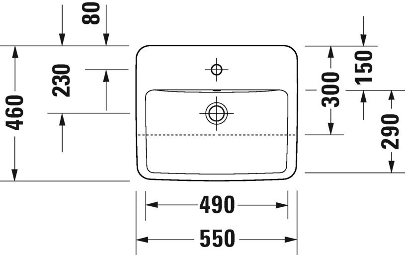 Раковина полувстраиваемая Duravit DURAVIT No.1 03765500002 460 мм х 550 мм, с переливом, с отверстием под смеситель, белая