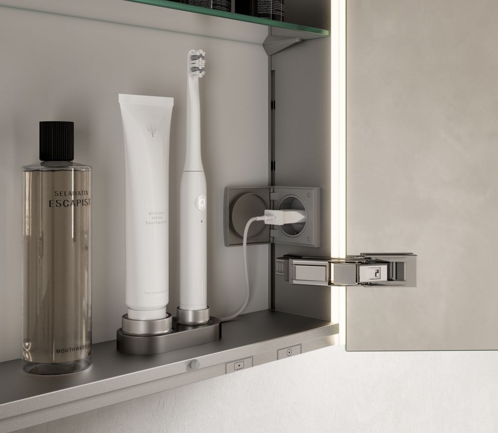 Зеркальный шкаф с подсветкой для настенного монтажа KEUCO Somaris 14503 512100 127 мм х 1000 мм х 710 мм, с 2 поворотными дверцами, цвет корпуса Белый матовый