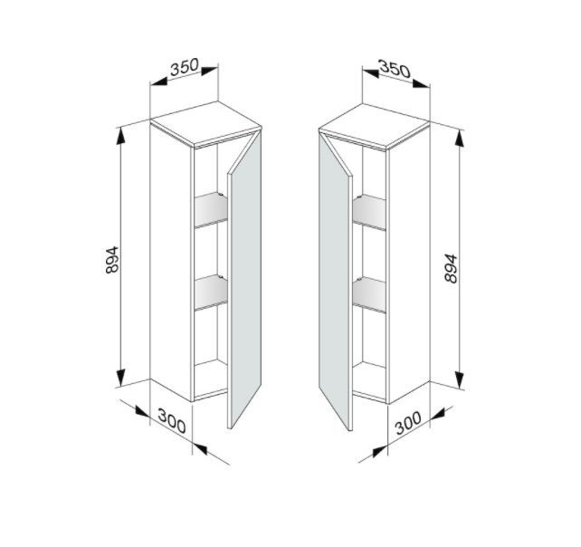 Шкаф средний подвесной KEUCO EDITION 400 31720 380002 петли справа, 2 стеклянные полки, корпус/фасад структурный лак, белый