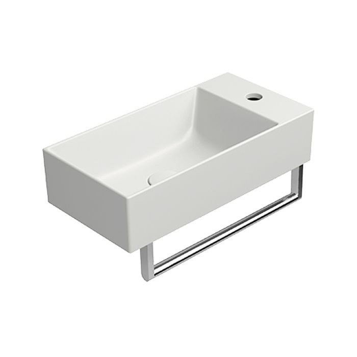 Раковина накладная/подвесная прямоугольная GSI KUBE X 9486109 500 мм х 250 мм, с отверстием под смеситель справа/слева, цвет Белый Матовый