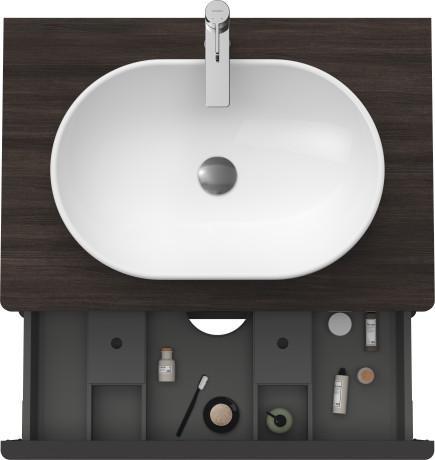 Тумба подвесная под раковину DURAVIT D-Neo DE496705353 800 мм х 550 мм, с консолью, с двумя выдвижными ящиками, каштан тёмный