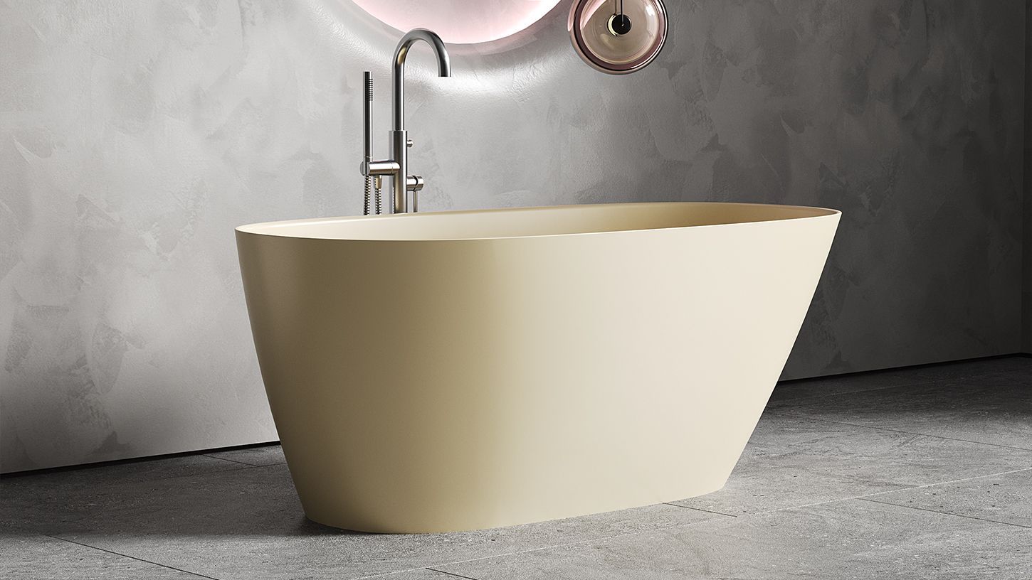 Отдельностоящая ванна с овальной чашей SALINI SOFIA 102528M 1500x750х605 мм, S-Stone, донный клапан, сифон, интегрированный слив-перелив, цвет Белый матовый