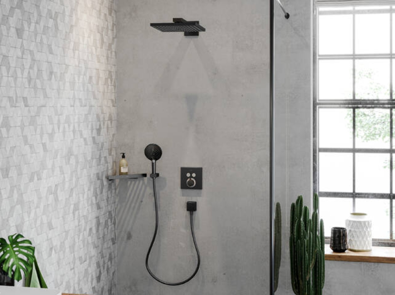 Верхний душ квадратный с настенным держателем HANSGROHE Raindance E 26238340 300, 1jet, цвет Шлифованный чёрный хром