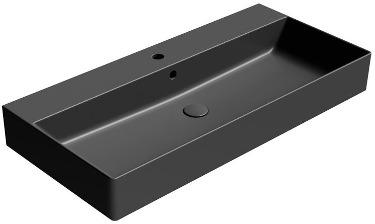 Раковина накладная/подвесная GSI KUBE X 9423126 1000 мм х 470 мм, с 1 отверстием под смеситель, с переливом, без крепежа, цвет Чёрный матовый Ardesia