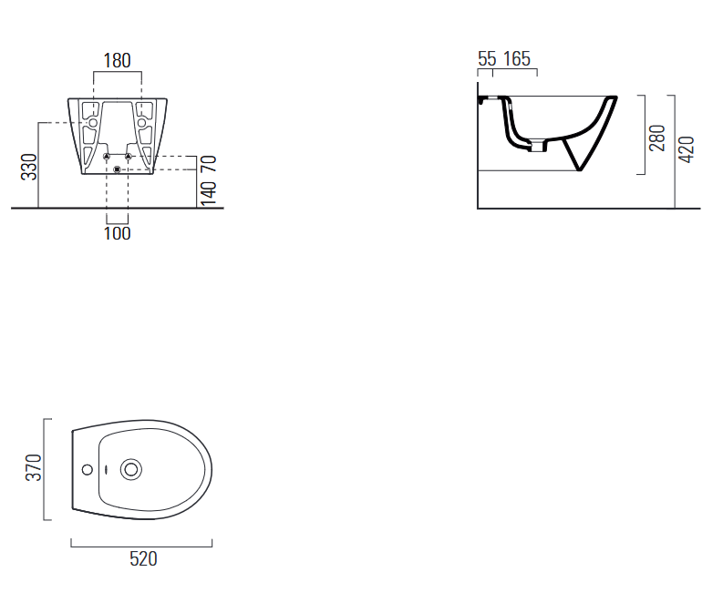 Биде подвесное GSI MODO 9864FR2111 520 мм х 370 мм, с отверстием под смеситель, с переливом, с креплением, белое глянцевое