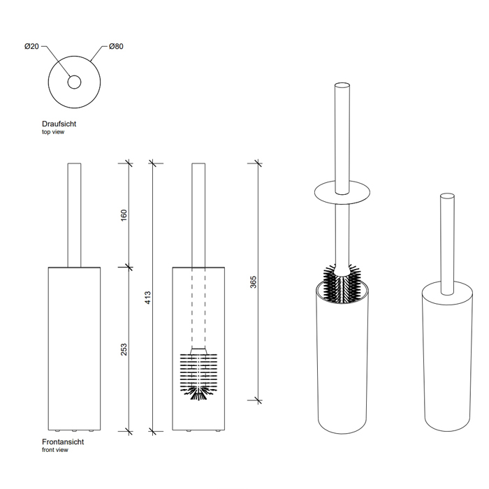 Ершик для унитаза напольный  DECOR WALTHER  BAR SBG  0856800  41 X Ø 8 см, цвет Хром
