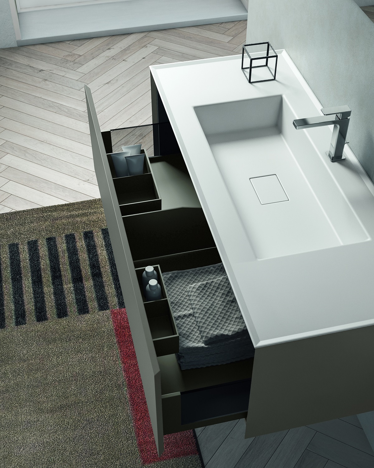 Комплект мебели BMT IKON  IK-06   1240х1950х502 мм, с тумбой, раковиной, полкой и зеркалом, цвет Mat London Grey