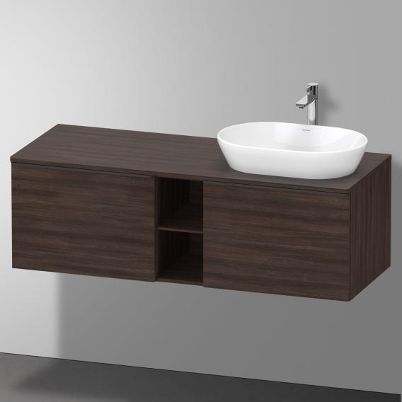Тумба подвесная под раковину справа DURAVIT D-Neo DE4950R5353 1400 мм х 550 мм, с 2 выдвижными ящиками и открытой полкой, каштан тёмный